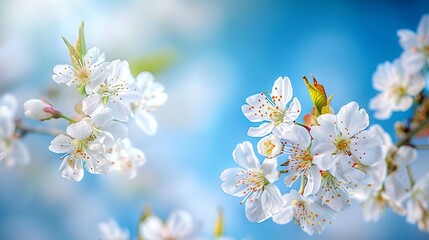 Obraz premium Cherry Blossom Branch Against a Blue Sky