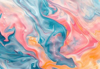 Abstract Pastel Swirls: Pink, Blue, Orange Marble Background