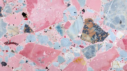 Terrazzo flooring marble stone wall texture abstract pink background. Colorful terrazzo floor tile on cement surface, architecture interior design pattern, wallpaper material modern home decoration 