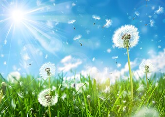 Dandelion Seeds Blowing In Spring Wind