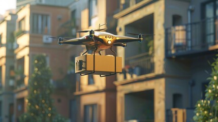 Ultra-detailed image of a drone delivering food packages, showcasing sustainable delivery solutions