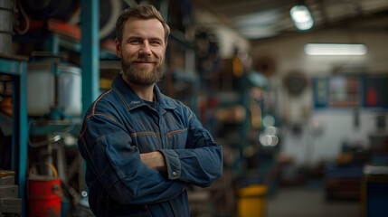 Portrait of a smiling man in a workshop