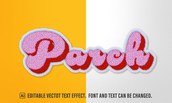 chenille embroidery patch text effect. 100% editable vector.