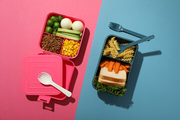 Two stylish lunch boxes with delicious food