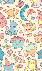 cartoon 2d illustrator doodle pattern, cute pattern in graphic seamless pattern