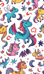 Naklejka premium cartoon 2d illustrator doodle pattern, cute pattern in graphic seamless pattern