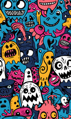 Fototapeta premium cartoon 2d illustrator doodle pattern, cute pattern in graphic seamless pattern