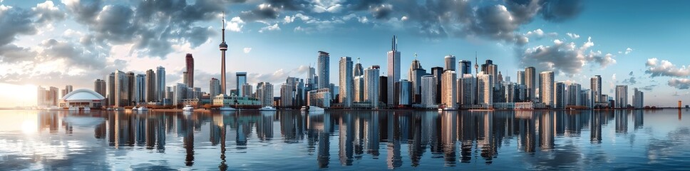 Fototapeta premium Skyscrapers & Clouds Realistic City Panorama