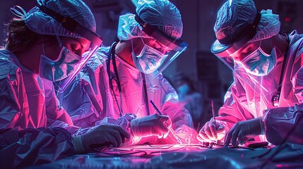 Surgeons Concentrated in Neon Light