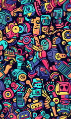 Obraz premium cartoon 2d illustrator doodle pattern, cute pattern in graphic seamless pattern