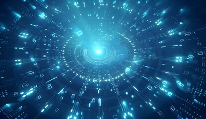 Obraz premium Blue Binary Circle Computers United, 3D Render