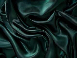 Fototapeta premium Elegant Dark Green Silk Fabric Waves Background