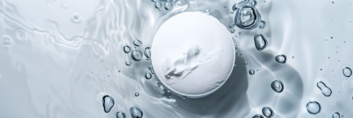 Round white for cosmetics on the water surface. Top view