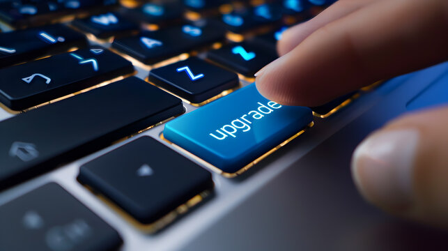 
Finger Pressing an Upgrade Key on a Keyboard Representing Advancements in Technology and Software Improvements for Enhanced User Experience