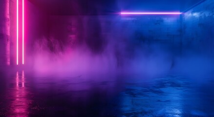 Naklejka premium Dark Room with Foggy Neon Lights