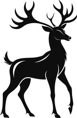 Obraz premium Vector illustration of a black silhouette of a deer at full length on a white background. Generative AI
