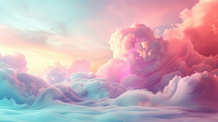 A colorful sky with pink clouds and a blue and white background