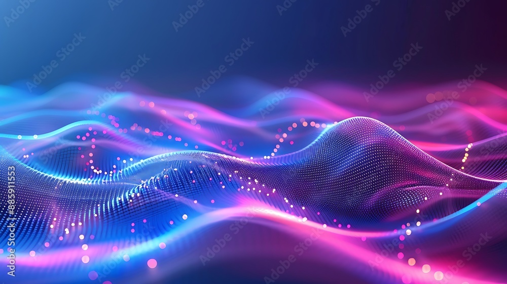 Wall mural abstract technology futuristic blue and pink wave background with light effect