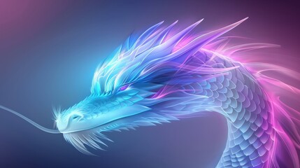 A dragon with blue and pink feathers on its head