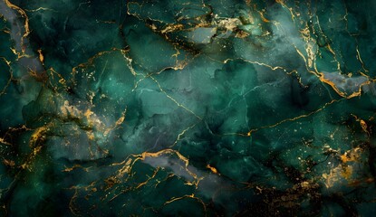 Emerald Green Marble with Golden Veins Digital Art