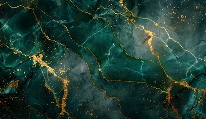 Emerald Green Marble with Gold Veins Digital Art