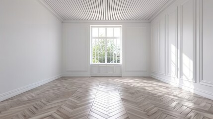 Obraz premium A large, empty room with a window and white walls