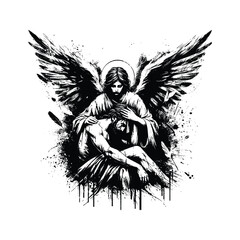 Fototapeta premium Angelic Compassion, Capture an angel wiping Jesus brow or offering solace during his suffering