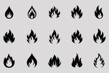 Minimalist Grey Fire Icons Set on White Background - Vector Illustration