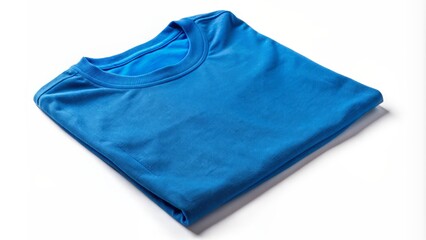 High-contrast bright blue crew neck casual wear folded on white background with subtle shadows and gentle fabric creases.