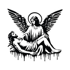 Angelic Healing, Illustrate an angel touching the wounds on Christs hands and feet