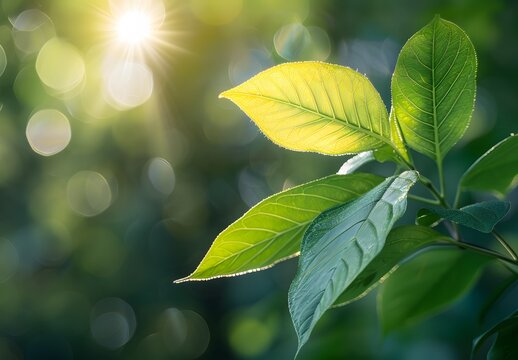 Green Leaf Sunlight Nature Background