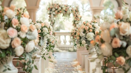 Cream colored wedding ceremony with fresh flowers