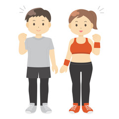 Fototapeta premium スポーツウェアを着た男女のイラスト