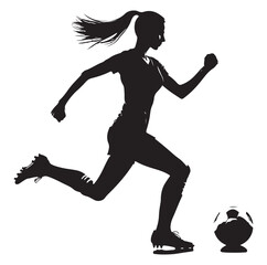 Female soccer football player silhouette vector on white background.