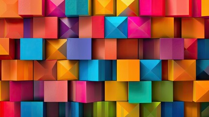 Obraz premium Abstract geometric cubes in diverse colors, arranged neatly to highlight symmetry and modern aesthetics.