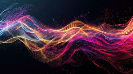 Obraz premium Abstract glowing lines forming intricate patterns in vibrant hues against a black backdrop, symbolizing creativity.