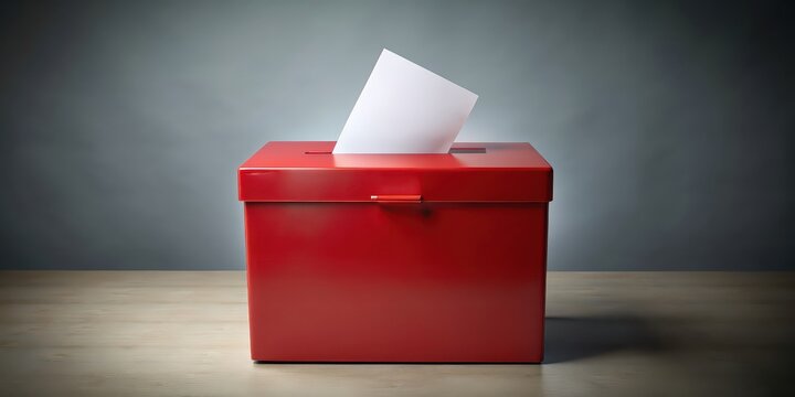 Red ballot box with a blank voting paper on a background , election, voting, democracy, decision, choice, vote