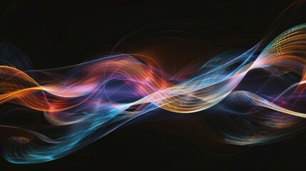 Obraz premium Ethereal glowing lines floating gracefully on a black background, capturing the essence of digital artistry.