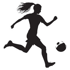  Female soccer football player silhouette vector on white background.