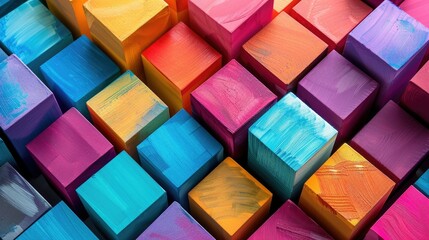 Set of vibrant 3D cubes in assorted colors, arranged in a creative layout to inspire artistic concepts.