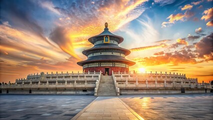 Obraz premium Temple of Heaven with intricate architecture at sunset, history, Beijing, China, religious, traditional, cultural, Asia
