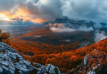 Autumn Panorama of Triglazica Mountain in Jelsa