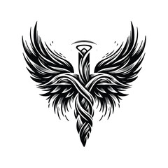 Obraz premium Angelic Wings and Cross, Create an abstract fusion of angelic wings forming the shape of a cross