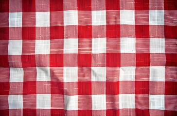Red and White Gingham Fabric Texture Background