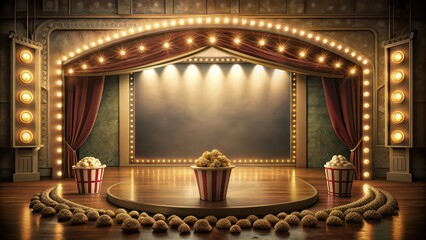 Obraz premium Vintage cinema with marquee, popcorn