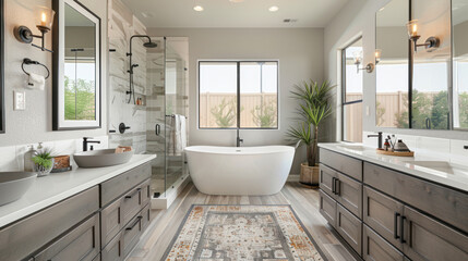 A beautifully designed bathroom with a freestanding interior design