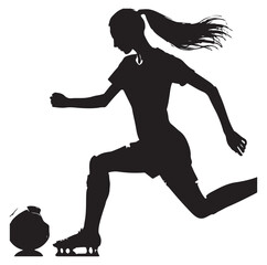  Female soccer football player silhouette vector on white background.