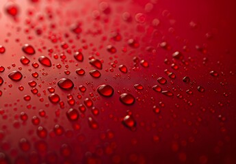 Water Droplets on Red Background Macro Photography