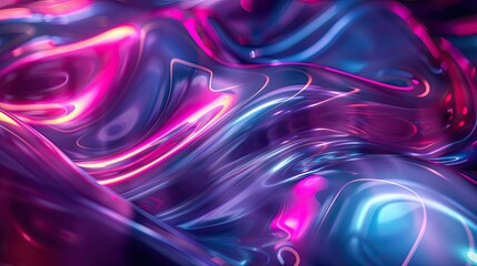 Abstract liquid glass holographic iridescent neon curved wave in motion dark background