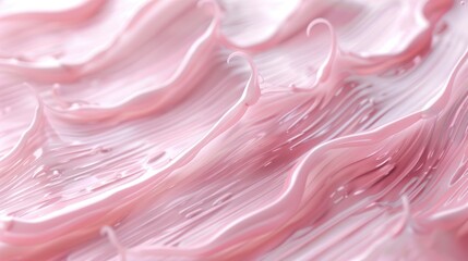 Detailed close-up of moisturizer slashes and waves on a soft pastel background, highlighting the luxurious and hydrating experience of skincare application.